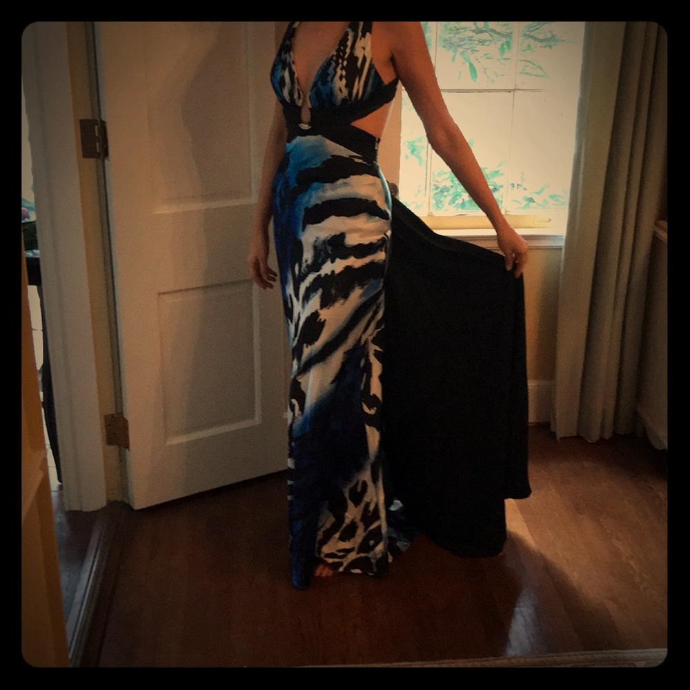 Cache Prom Dress- Black/ Blue Animal Print- size 4